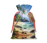 Bolsa pequeña con cordón con estampado de playa hawaiana con palmeras para regalos, bolsa de regalo reutilizable, para regalos de vacaciones y fiestas