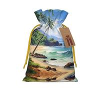 Bolsa pequeña con cordón con estampado de playa hawaiana con palmeras para regalos, bolsa de regalo reutilizable, para regalos de vacaciones y fiestas
