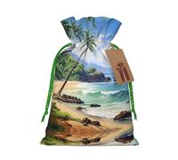 Bolsa pequeña con cordón con estampado de playa hawaiana con palmeras para regalos, bolsa de regalo reutilizable, para regalos de vacaciones y fiestas