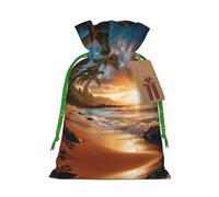 Bolsa pequeña con cordón con estampado de playa hawaiana con palmeras para regalos, bolsa de regalo reutilizable, para regalos de vacaciones y fiestas