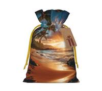 Bolsa pequeña con cordón con estampado de playa hawaiana con palmeras para regalos, bolsa de regalo reutilizable, para regalos de vacaciones y fiestas