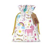 Bolsa pequeña con cordón con estampado rosa de unicornios para regalos, bolsa de regalo reutilizable, para regalos de vacaciones y fiestas