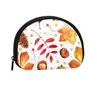 Bolsa pequeña para Guardar Toallas sanitarias, cosméticos y Monedero para Mujer con diseño de Hojas botánicas otoñales.