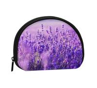 Bolsa pequeña para Guardar Toallas sanitarias, cosméticos y Monedero para Mujer con Paisaje Morado y Flores de Lavanda.