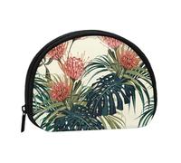 Bolsa pequeña para Guardar Toallas sanitarias, Maquillaje y cosméticos, con diseño de Hojas de Palmera exóticas, Hojas de Jungla, Flores Tropicales, Rosa y Verde. Monedero para Mujer.