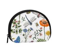 Bolsa pequeña para Guardar Toallas sanitarias, Maquillaje y Monedero para Mujer con Estampado de Plantas botánicas, Insectos y Flores de Estilo Vintage.