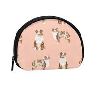 Bolsa pequeña para Guardar Toallas sanitarias, Maquillaje y Monedero para Mujer, diseño de Pastor Australiano, Color Rosa, con diseño de Perro Merle Rojo.