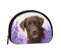 Bolsa pequeña para Guardar Toallas sanitarias, Maquillaje y Monedero para Mujer, diseño de Perro Labrador marrón y Lavanda.