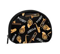 Bolsa pequeña para Guardar Toallas sanitarias, Maquillaje y Monedero para Mujer, diseño de saxofón, trombón y música, Color Negro