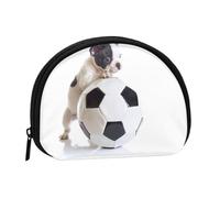 Bolsa pequeña para Guardar Toallas sanitarias, Monedero para cosméticos de Mujer, diseño de Cachorro de Bulldog francés con balón de fútbol.