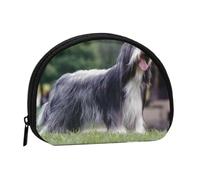 Bolsa pequeña para Guardar Toallas sanitarias, Monedero para cosméticos de Mujer, diseño de Perro Barbudo, Color Gris Rizado, con diseño de Collie Barbudo.