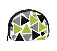 Bolsa pequeña para Guardar Toallas sanitarias, Monedero para cosméticos de Mujer, diseño de triángulos aleatorios, Verde Lima, Gris y Negro sobre Blanco.
