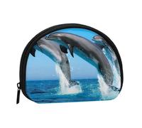 Bolsa pequeña para Guardar Toallas sanitarias y Maquillaje con diseño de Delfines Saltando en Invierno, Monedero para cosméticos de Mujer