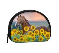 Bolsa pequeña para Guardar Toallas sanitarias y Maquillaje con Estampado de Caballo y Girasol Amarillo, Monedero para cosméticos de Mujer