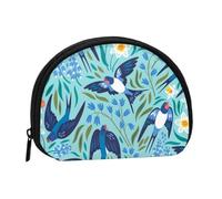 Bolsa pequeña para Guardar Toallas sanitarias y Maquillaje, Monedero para cosméticos de Mujer, diseño de Golondrinas voladoras con Flores de Primavera.