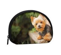 Bolsa pequeña para Guardar Toallas sanitarias y Maquillaje, Monedero para cosméticos de Mujer, diseño de Yorkshire Terrier Bokeh con Perros Lindos en la Pared.