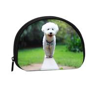 Bolsa pequeña para Guardar Toallas sanitarias y Maquillaje, Monedero para cosméticos de Mujer, diseño de Perro Bichón Frisé Bokeh, Perros Blancos