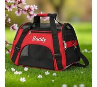 Bolsa personalizada para mascotas, bordada personalizada, bolsa de viaje para gatos aprobada por aerolíneas, bolsa transpirable para perro, bolsa de hombro plegable para mascotas pequeñas (rojo, S)