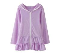 Bolsa pintura niños traje de baño para niñas, traje de baño infantil con cremallera, traje de baño de playa con absorbente, vestido de playa para niñas, morado, 7-8 años