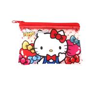Bolsa plana de 50 aniversario, bonita bolsa de vinilo con cremallera, cartera para tarjetas y funda, bolsa Kawaii, 12 x 7,5 x 1 cm, Lindo gatito Kawaii rojo