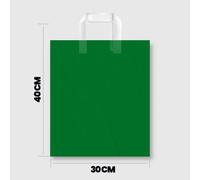 Bolsa Plástico 30 x 40 con asa blanca reciclado 70% - Galga 200 Fondo verde