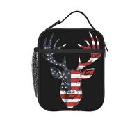 Bolsa Porta Alimentos Bandera americana de ciervo negra Ligera Bolsa para el Almuerzo Fugas Loncheras de Trabajo para Viaje Clase Hombres