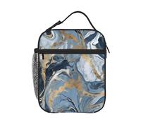 Bolsa Porta Alimentos Textura de mármol azul dorado Fugas Bolsa Almuerzo Ligera Nevera para Clase Picnic Adultos