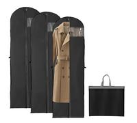 Bolsa porta ropa de 3 piezas, 60 x 180 cm, antipolvo, cubierta de ropa con cremallera, plegable y lavable, funda porta ropa, protector para chaquetas, faldas camisas, 3 unidades (negro)