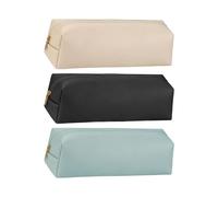 Bolsa portaobjetos de piel de 3 piezas, estuche simple y a la moda, estuche para pinceles de maquillaje, almacenamiento portátil y multifuncional