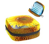 Bolsa portátil con diseño de flores de girasol, sol, amarillo, verde, naturaleza, flora, bolsa de almacenamiento de tampones para servilletas sanitarias, Varios colores, 4.7x6.6x6.6 in/12x17x17 cm