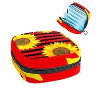 Bolsa portátil con diseño de girasol, color rojo y negro, bolsa de almacenamiento de tampones para servilletas sanitarias, Varios colores, 4.7x6.6x6.6 in/12x17x17 cm