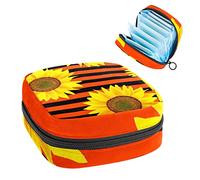 Bolsa portátil con diseño de girasol, color rojo y negro, bolsa de almacenamiento de tampones para servilletas sanitarias, Varios colores, 4.7x6.6x6.6 in/12x17x17 cm