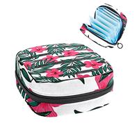 Bolsa portátil con diseño de hojas tropicales, flores rojas, rayas negras, bolsa de almacenamiento de tampones para servilletas sanitarias, Varios colores, 4.7x6.6x6.6 in/12x17x17 cm