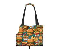 Bolsa portátil con estampado de hamburguesas fritas, ligera y transpirable, adecuada para sacar mascotas pequeñas.