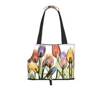Bolsa portátil con estampado Pet-Tulip Scape, ligera y transpirable, adecuada para sacar mascotas pequeñas.