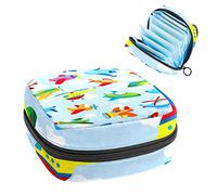 Bolsa portátil con patrón de avión, bolsa de almacenamiento de tampones para servilletas sanitarias, Varios colores, 4.7x6.6x6.6 in/12x17x17 cm