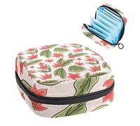 Bolsa portátil con patrón de flores rojas botánicas y hojas verdes, bolsa de almacenamiento de tampones para servilletas sanitarias, Varios colores, 4.7x6.6x6.6 in/12x17x17 cm