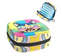 Bolsa portátil con patrón de gato, bolsa de almacenamiento de tampones para servilletas sanitarias, Varios colores, 4.7x6.6x6.6 in/12x17x17 cm