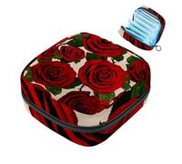 Bolsa portátil de almacenamiento de servilletas sanitarias, bolsa de copa menstrual femenina para compresas de menstruación para adolescentes, kit de primer período, amor retro flor roja rosa