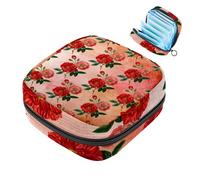 Bolsa portátil de almacenamiento de servilletas sanitarias, bolsa de copa menstrual femenina para compresas de menstruación para adolescentes, kit de primer período, patrón floral de rosa roja, amor