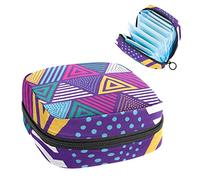 Bolsa portátil de época de rayas con patrón de triángulos coloridos, bolsa de almacenamiento de tampones para servilletas sanitarias, Varios colores, 4.7x6.6x6.6 in/12x17x17 cm