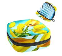 Bolsa portátil de tulipán amarillo con flores de primavera, bolsa de almacenamiento para servilletas sanitarias, Varios colores, 4.7x6.6x6.6 in/12x17x17 cm