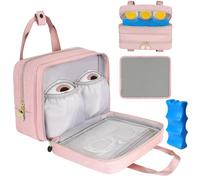 Bolsa portátil para sacaleches con compartimento refrigerador, bolsa de viaje para leche materna compatible con Willow, Elvie, Medela Pump & Momcozy S12 Pro y botellas de leche, Pink, Clásico