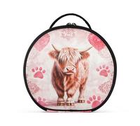 Bolsa redonda para cosméticos, bolsa organizadora de viaje, bolsa organizadora portátil para brochas de maquillaje, artículos de tocador, accesorios de joyería, ganado alto y bajo, huellas rosas