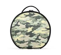 Bolsa redonda para cosméticos, bolsa organizadora de viaje para maquillaje, brochas de maquillaje, artículos de tocador, accesorios de joyería, color verde claro, amarillo, patrón de camuflaje