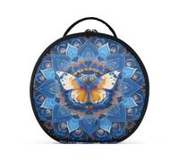 Bolsa redonda para cosméticos, bolsa organizadora de viaje para maquillaje, brochas de maquillaje, artículos de tocador, joyas, accesorios de mariposa, mandala, Mandala de mariposa, Talla única