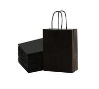 Bolsa Regalo 10/24Pcs Kraft Paper Bags 16x22x8cm Reusable Bag With Handle For Birthday Party Wedding Christmas Shopping(Black,10pcs)