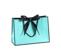 Bolsa Regalo 10Pcs Bow Ribbon Paper Bag Multi Color Portable Clothing Handle Bag Convenient Reusable Present Wrap Bag(Black-Blue,32 * 25 * 11cm)