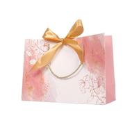 Bolsa Regalo 10Pcs Bow Ribbon Paper Bag Multi Color Portable Clothing Handle Bag Convenient Reusable Present Wrap Bag(Pink-White,35 * 30 * 10.5cm)
