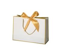 Bolsa Regalo 10Pcs Bow Ribbon Paper Bag Multi Color Portable Clothing Handle Bag Convenient Reusable Present Wrap Bag(Gold-White,35 * 30 * 10.5cm)